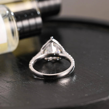 Solid Gold Heart Cut Moissanite Engagement Ring, Half Pave Band Ring Proposal Ring, Promise Ring, Wedding Ring