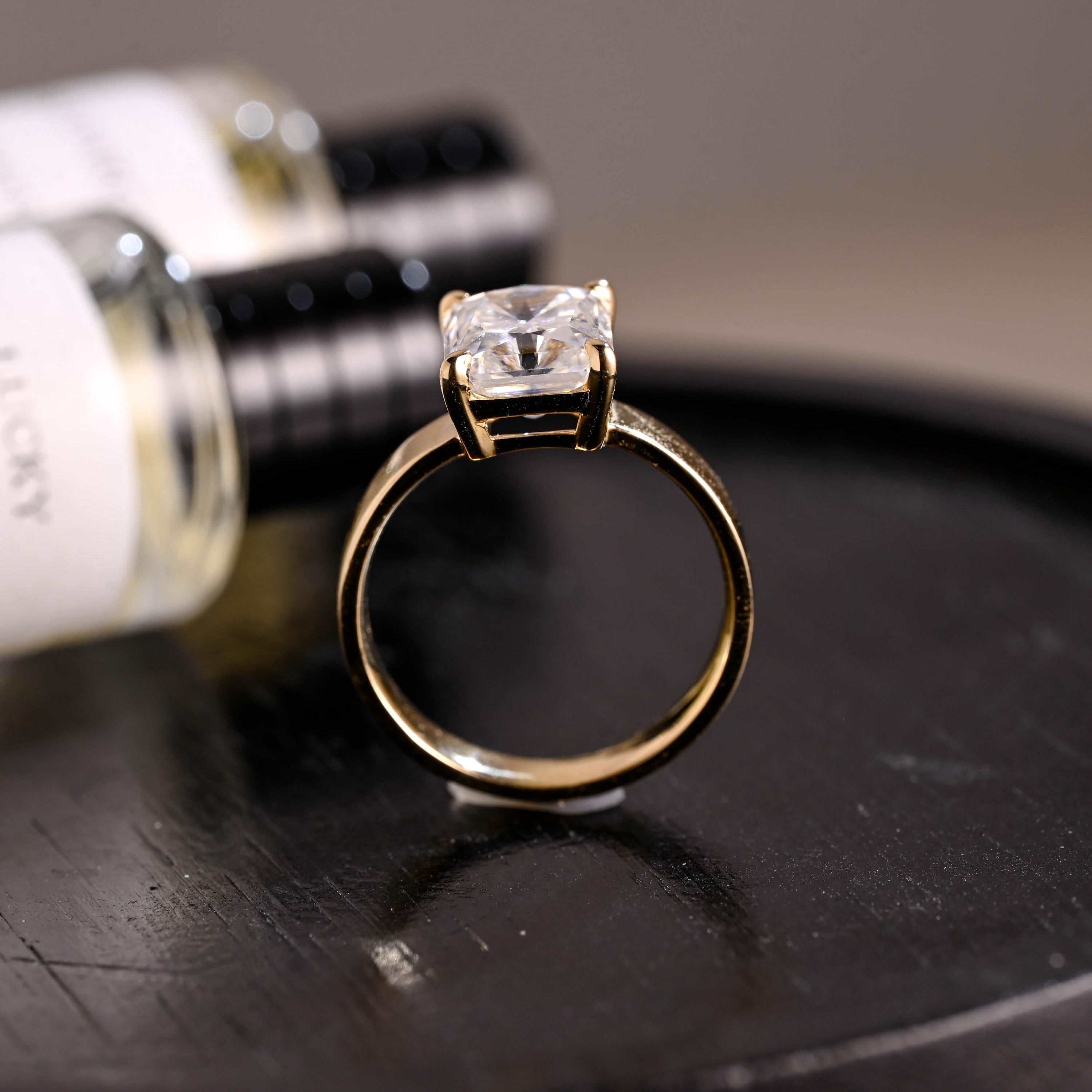 Solid Gold Solitaire Radiant Moissanite Engagement Ring, Anniversary Gift for Women
