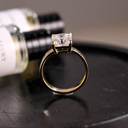 Solid Gold Solitaire Radiant Moissanite Engagement Ring, Anniversary Gift for Women