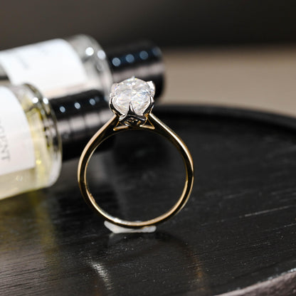 Two Tone Tulip Setting Marquise Moissanite Ring, Solid Gold Engagement Ring