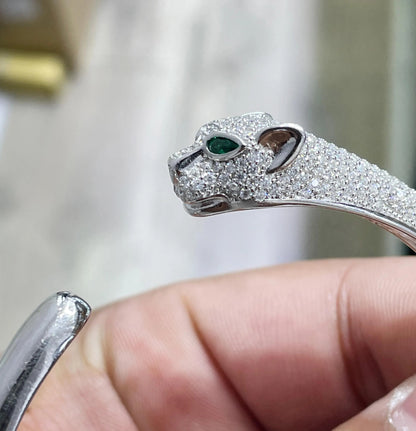 14K Gold Plated Panther Bangle: Sterling Silver Moissanite Bracelet