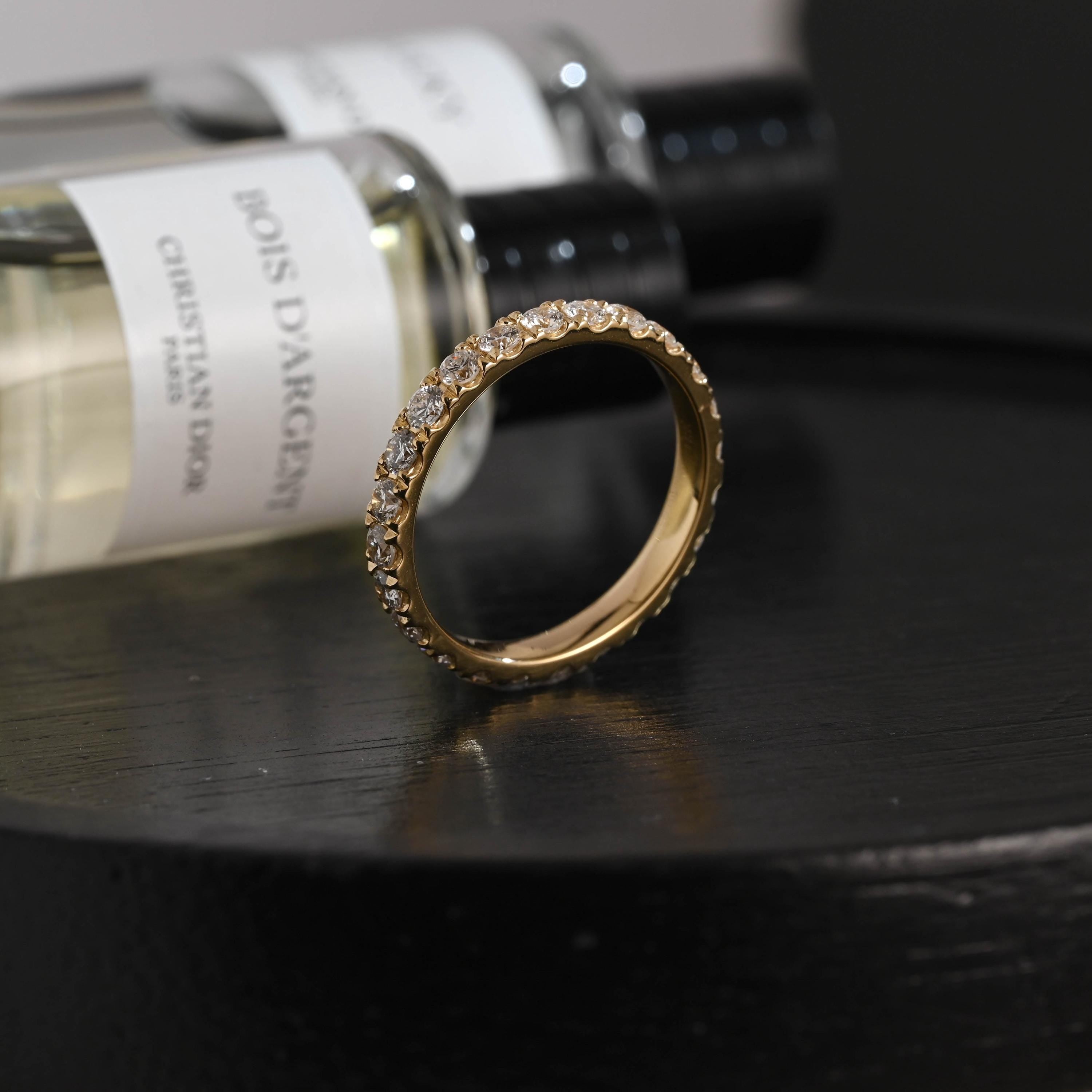 Solid Gold 3mm Round Cut Moissanite Wedding Band, Anniversary Ring