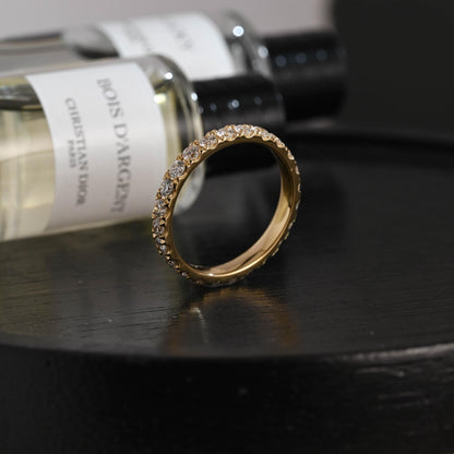 Solid Gold 3mm Round Cut Moissanite Wedding Band, Anniversary Ring