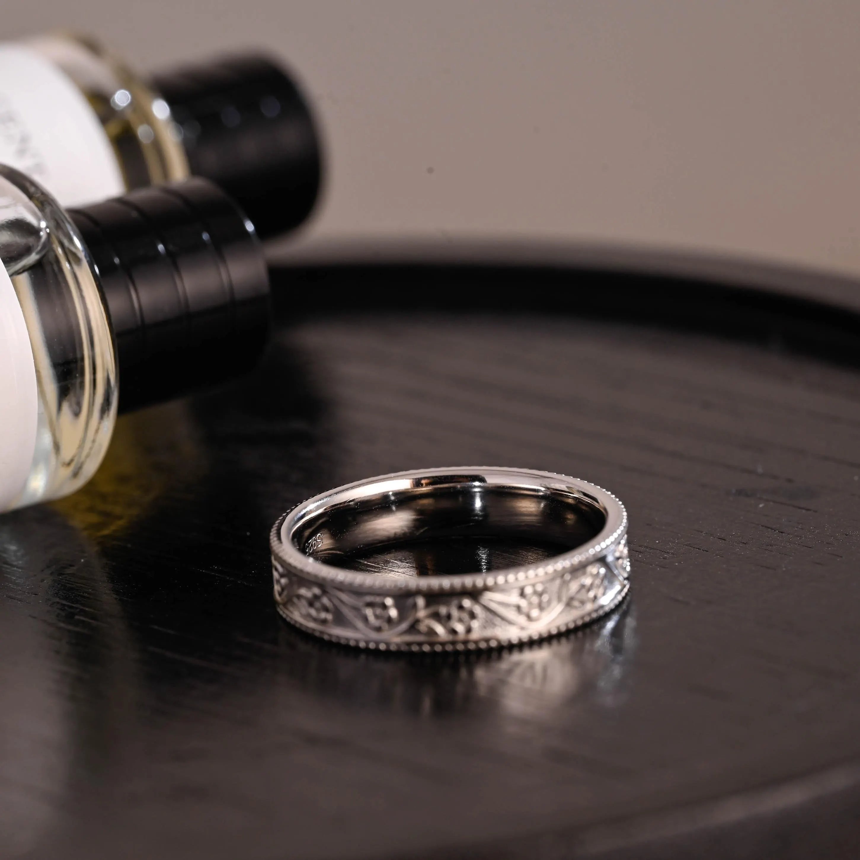 Solid Gold Floral Wedding Band, Ornate Wedding Ring, Milgrain Matching Band, Anniversary Gift Birthday Gift Valentine's Day Gift for Women