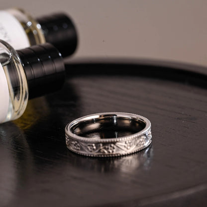 Solid Gold Floral Wedding Band, Ornate Wedding Ring, Milgrain Matching Band, Anniversary Gift Birthday Gift Valentine's Day Gift for Women