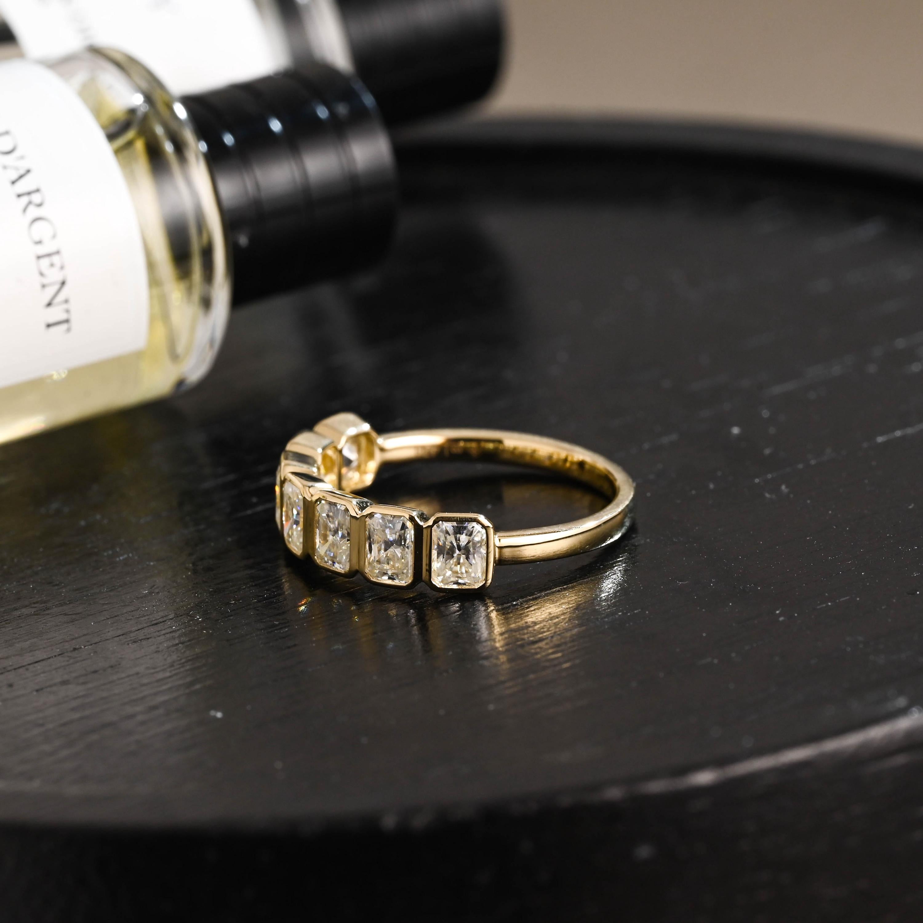 Solid Gold Radiant Cut Moissanite Wedding Band, Matching Ring