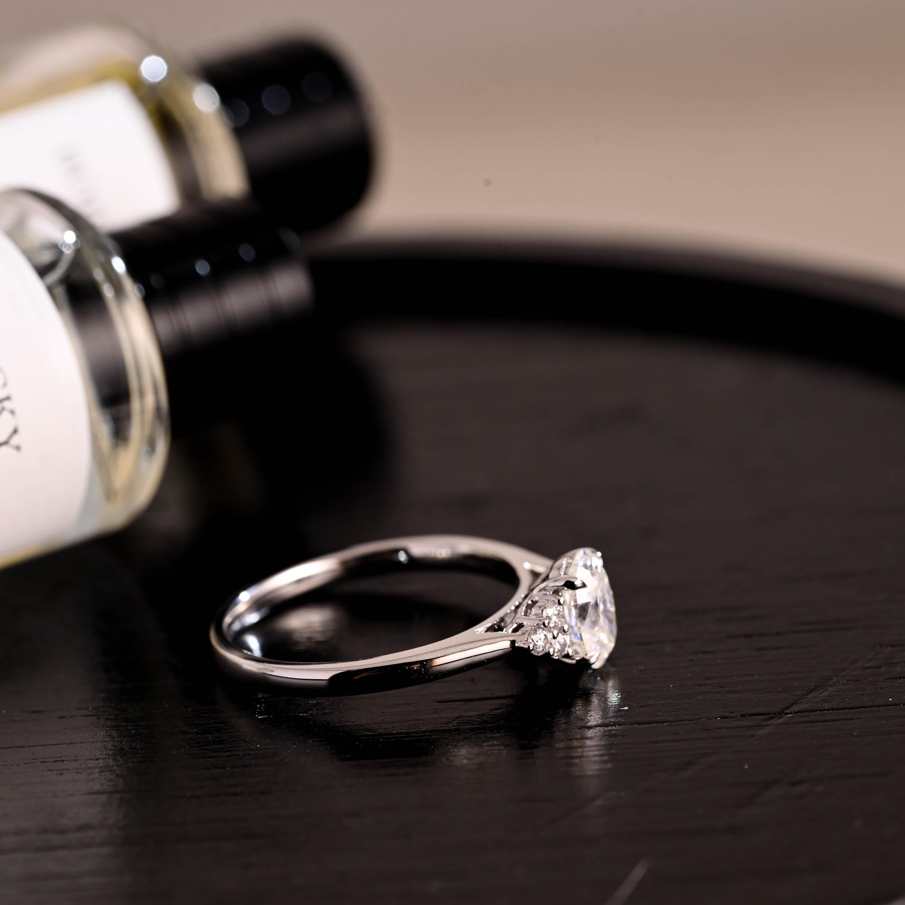 Solid Gold Cathedral Setting Oval Cut Moissanite Engagement Ring, Anniversary Ring for Women