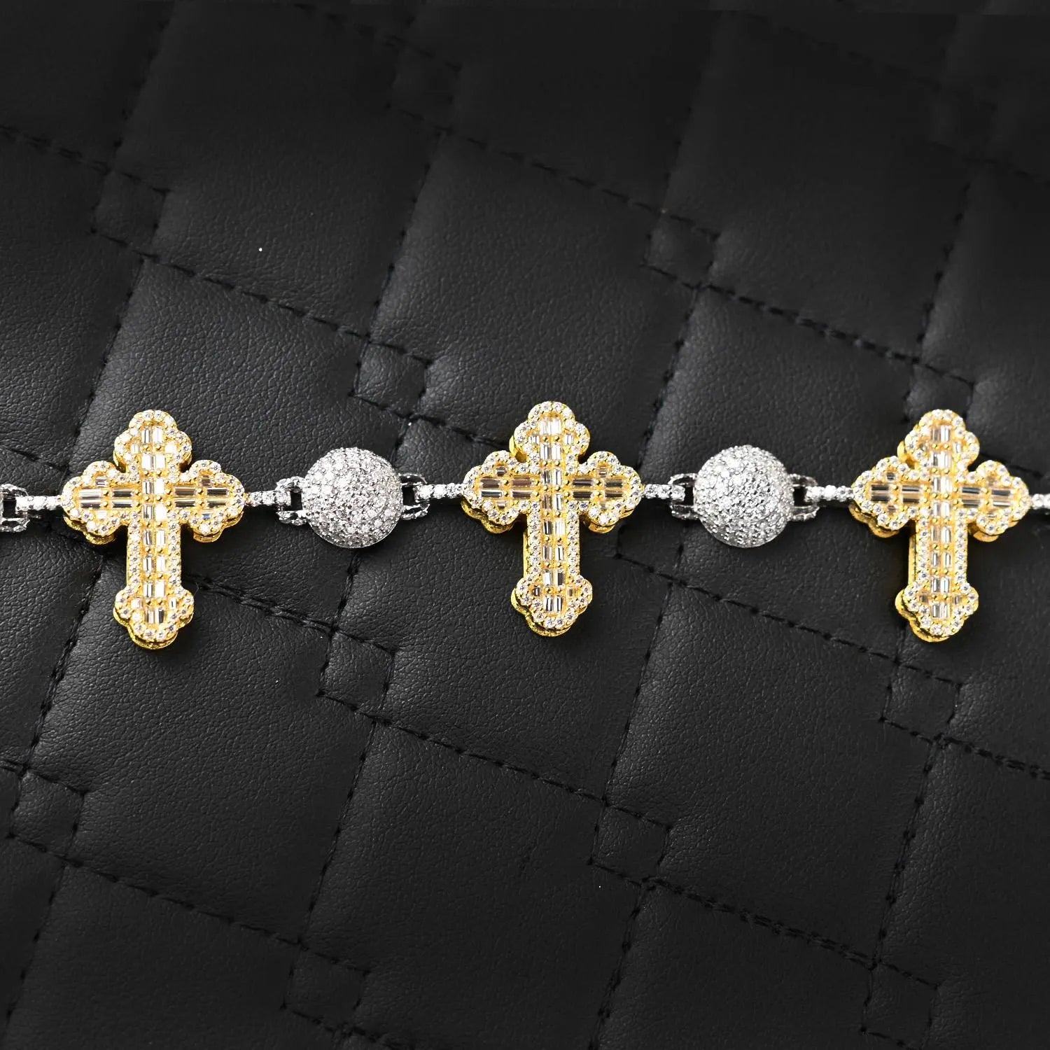 Two-Tone Moissanite Cross Bracelet: 925 Sterling Silver Iced Out Design