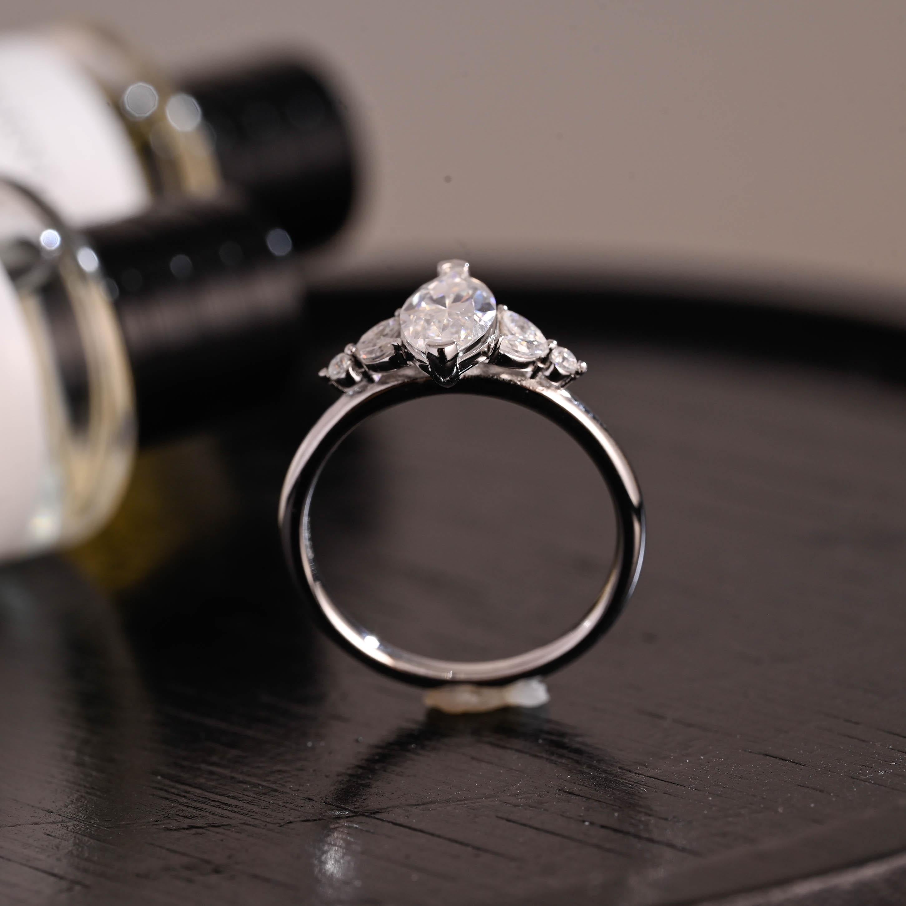 Solid Gold Marquise Moissanite Engagement Ring, Anniversary Gift