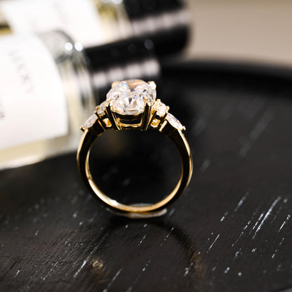 Solid Gold Oval Cut Moissanite Engagement Ring, Anniversary Gift for Women