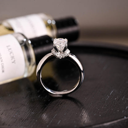 Solid Gold Oval Cut Moissanite Engagement Ring, Anniversary Gift Birthday Gift for Women Wife