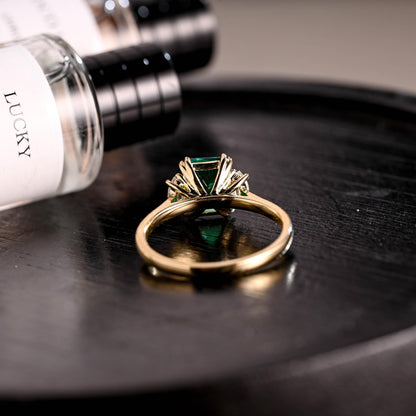 Lab Grown Emerald Engagement Ring, Three Stone Moissanite Wedding Ring, Anniversary Emerald Gemstone Ring, Moissanite Ring, Marquise Ring