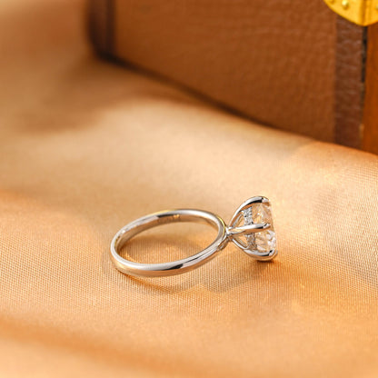 Hidden Halo Round Cut Moissanite Engagement Ring, Solid Gold Classic 6 Prongs Anniversary Ring
