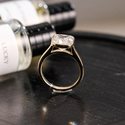 Solid Gold Bezel Elongated Cushion Cut Moissanite Engagement Ring, Proposal Ring, Promise Ring