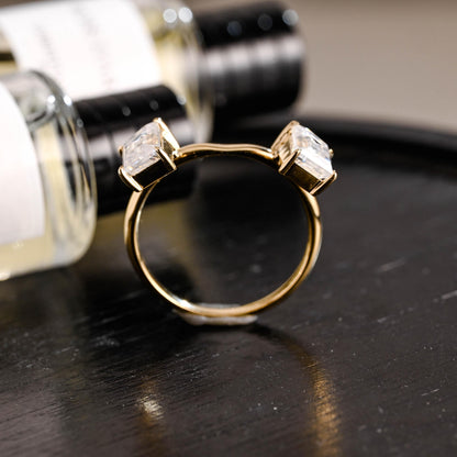 Solid Gold Trapezoid Moissanite Wedding Band, Matching Ring