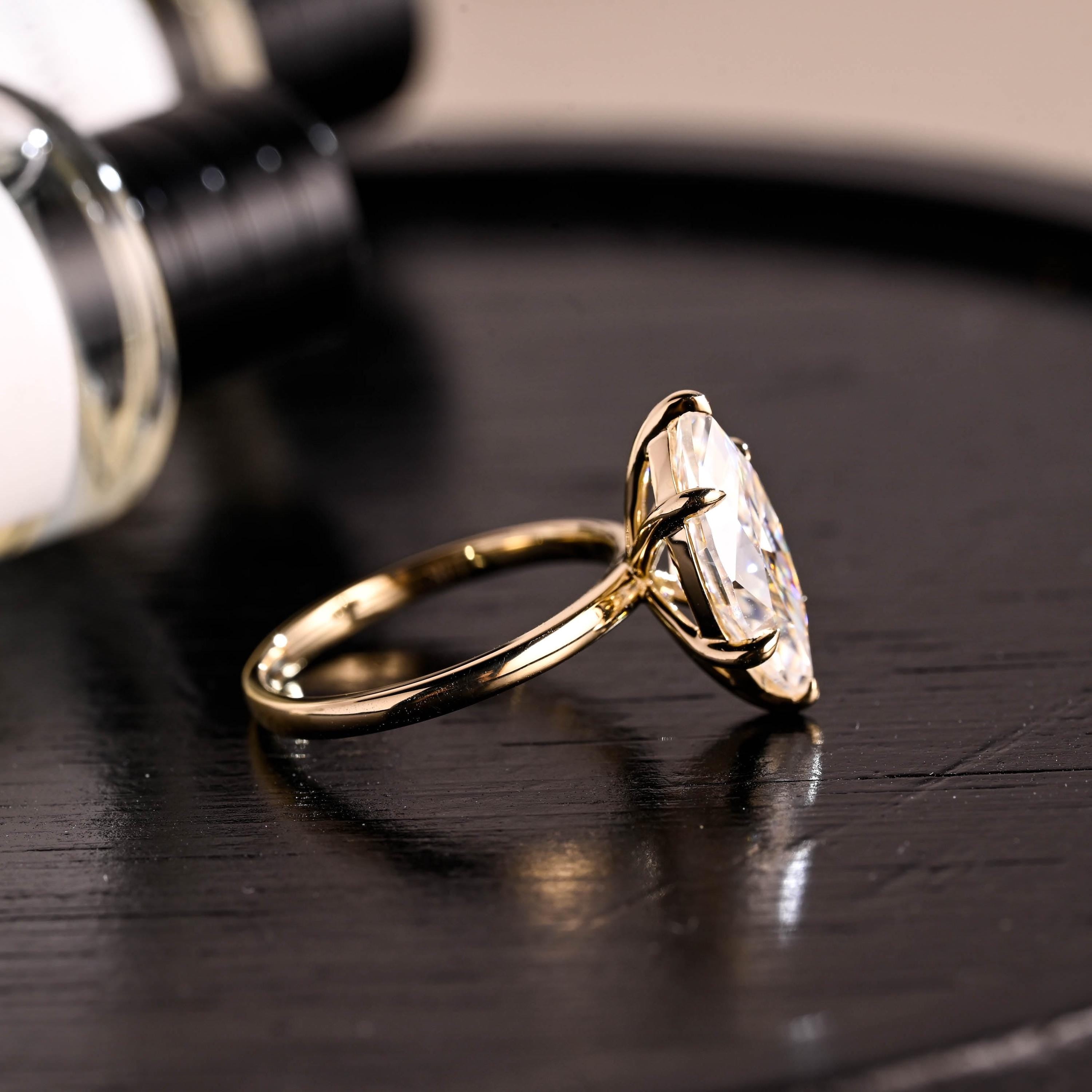 Solid Gold Solitaire Marquise Cut Moissanite Solid Gold Engagement Ring, Anniversary Ring