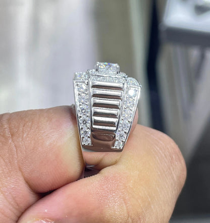 Iced Out Baguette Moissanite Ring: 925 Silver Hip Hop Pinky Ring