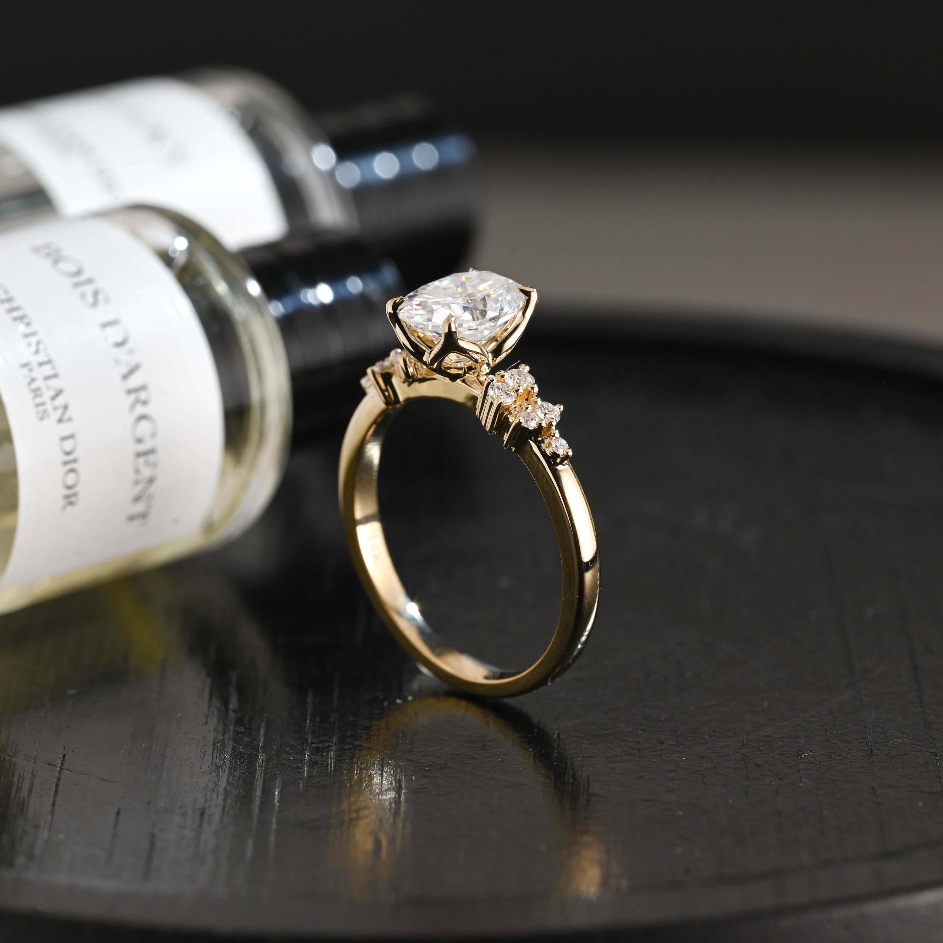 Solid Gold Oval Cut Moissanite Engagement Ring, Anniversary Gift for Women
