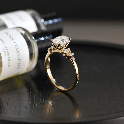Solid Gold Oval Cut Moissanite Engagement Ring, Anniversary Gift for Women