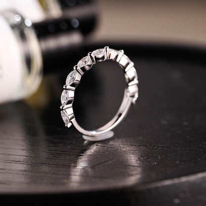 Solid Gold Marquise Moissanite Wedding Band, Half Eternity Ring