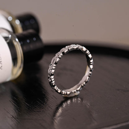 Solid Gold Floral Wedding Band, Nature Inspired Anniversary Ring