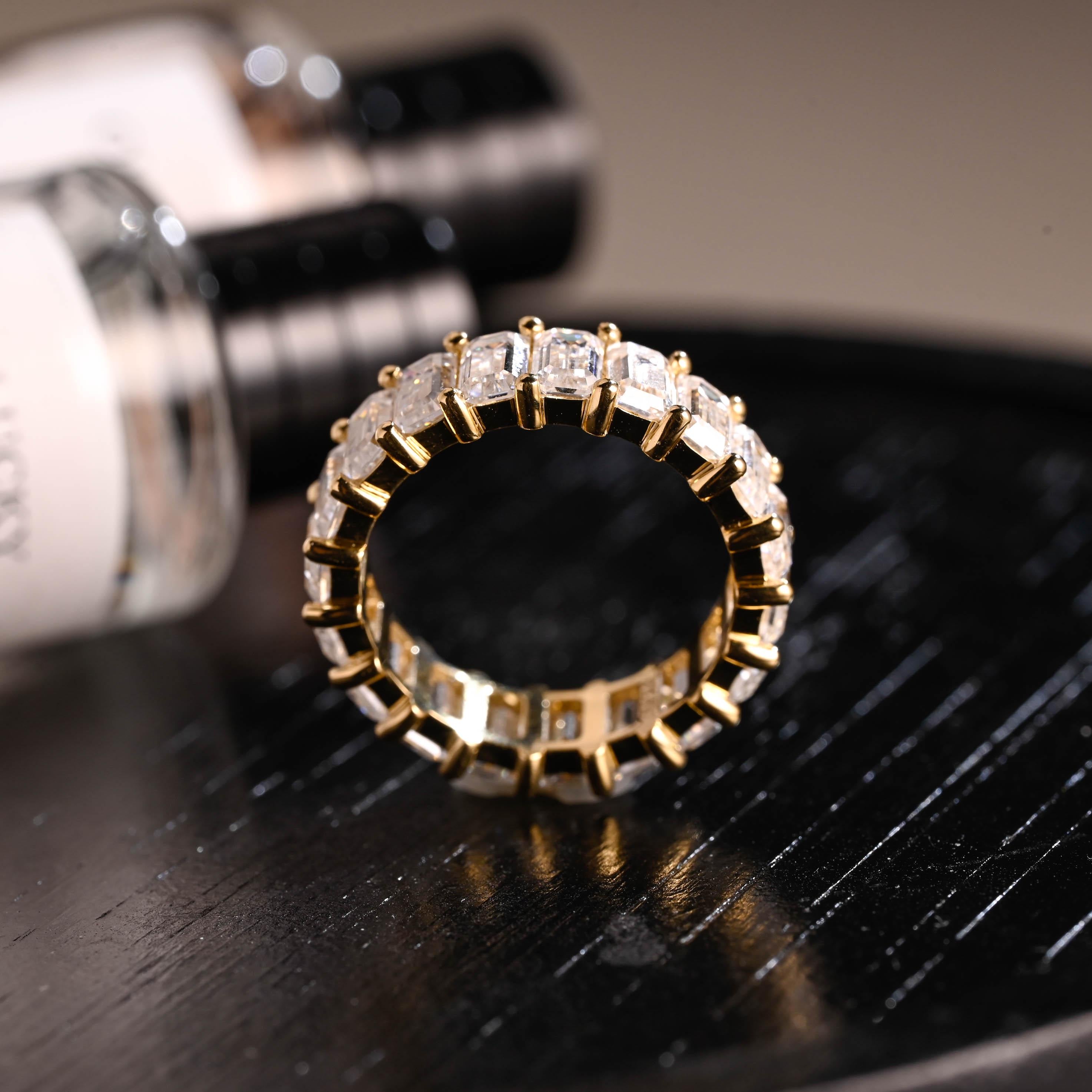 Solid Gold 3*5mm Baguette Moissanite Eternity Wedding Band, Statement Ring