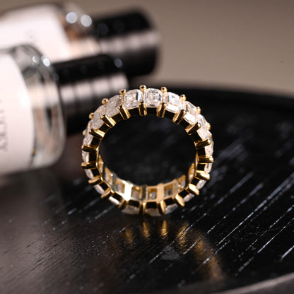Solid Gold 3*5mm Baguette Moissanite Eternity Wedding Band, Statement Ring