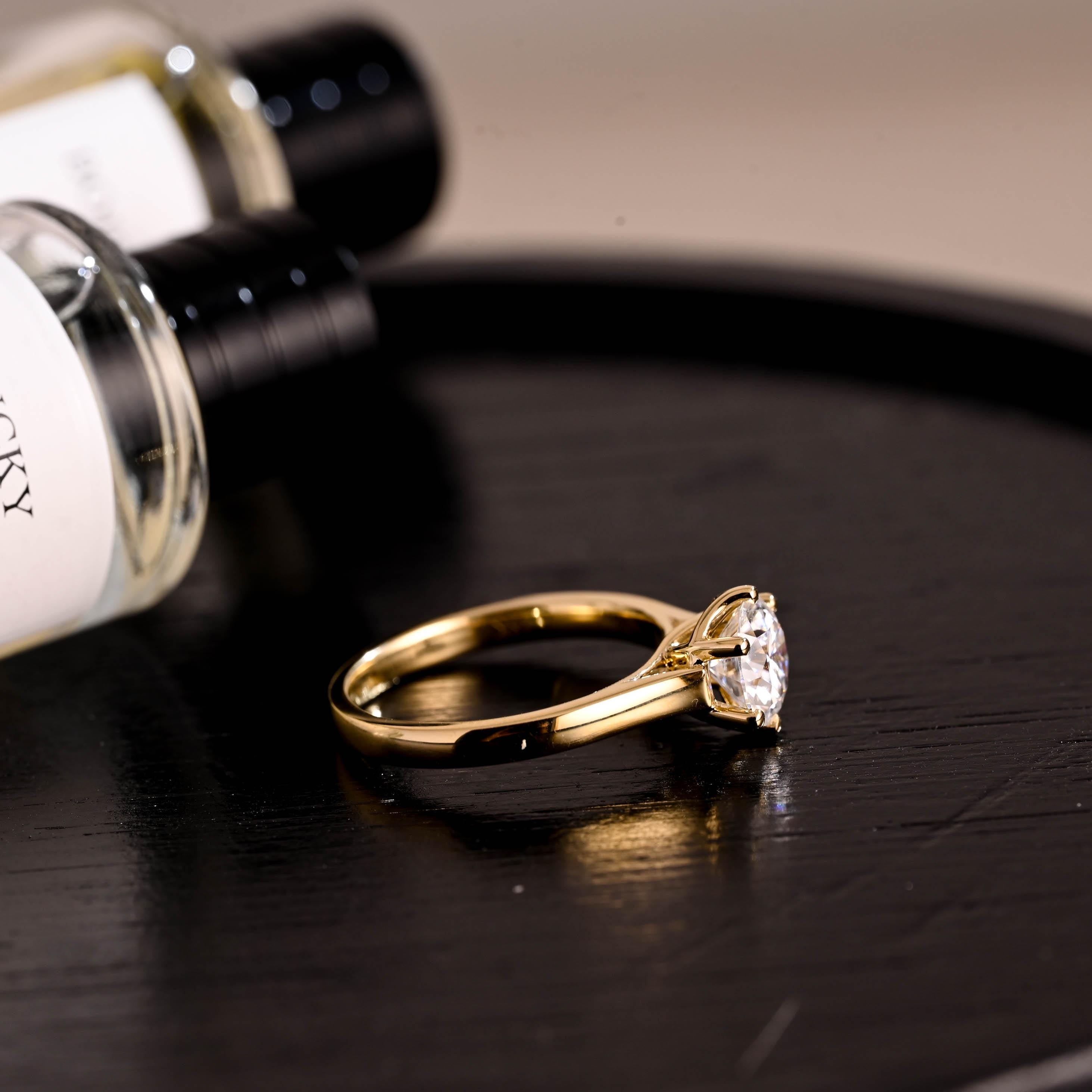 Solid Gold Round Cut Moissanite Engagement Ring, Floral Cathedral Setting Moissanite Anniversary Ring