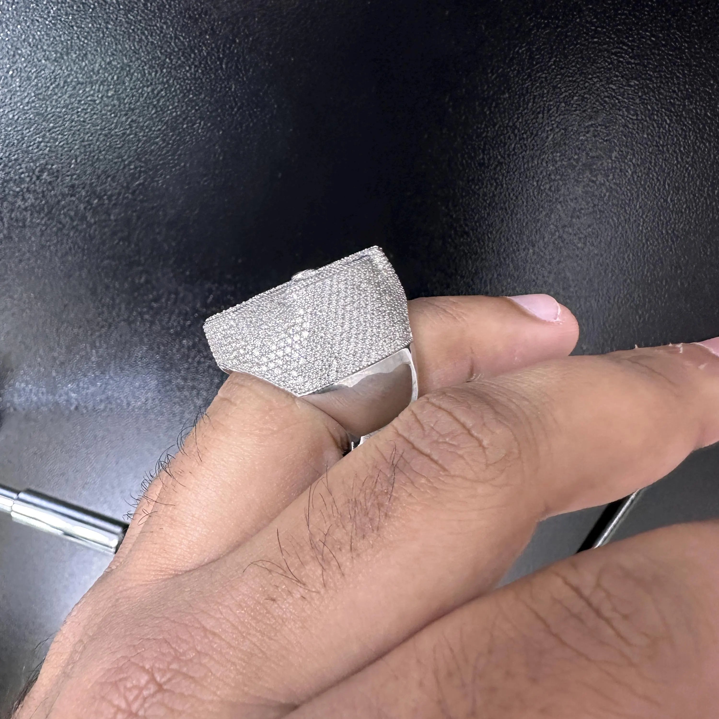 Iced Out Cross Ring: 9.41ctw Moissanite, Sterling Silver Hip Hop Ring