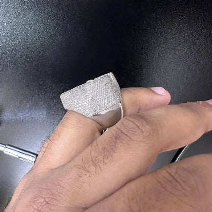 Iced Out Cross Ring: 9.41ctw Moissanite, Sterling Silver Hip Hop Ring