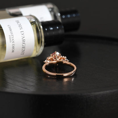 Solid Gold Oval Lab Grown Pink Sapphire Engagement Ring, Three Stone Proposal Ring