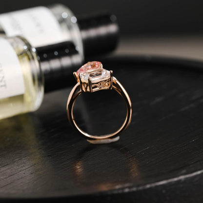 Solid Gold Toi et Moi Lab Grown Pink Sapphire & Emerald Cut Two Stone Moissanite Engagement Ring