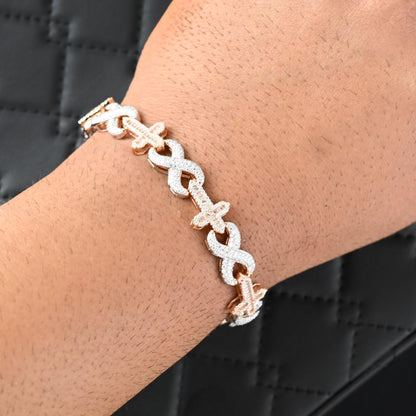 Moissanite Infinity Cross Bracelet: Two-Tone Rose Gold, 925 Sterling Silver