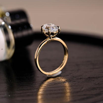 Solid Gold Crushed Ice Oval Cut Moissanite Engagement Ring, Solitaire Wedding Ring