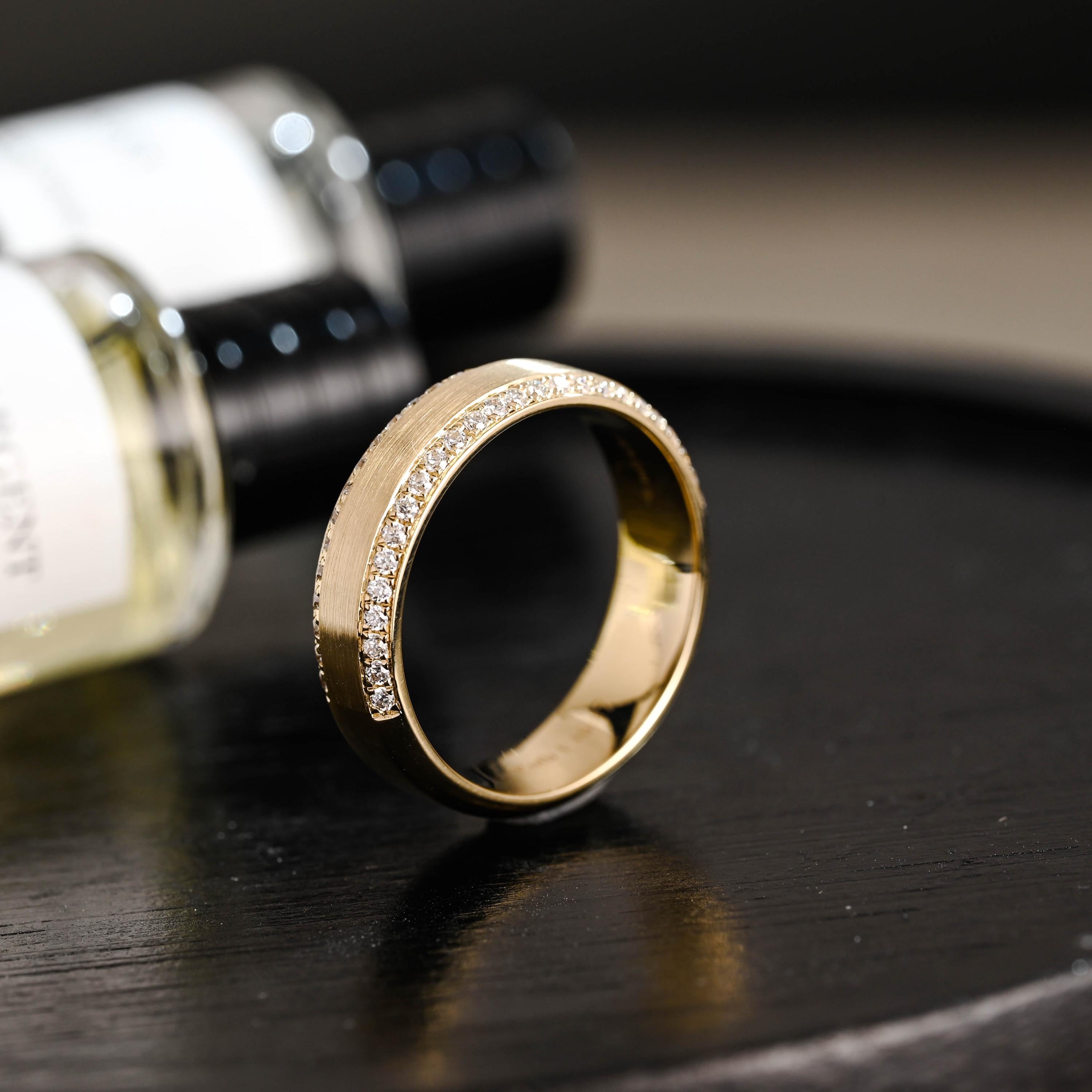 Solid Gold Round Cut Moissanite Wedding Band, Anniversary Ring