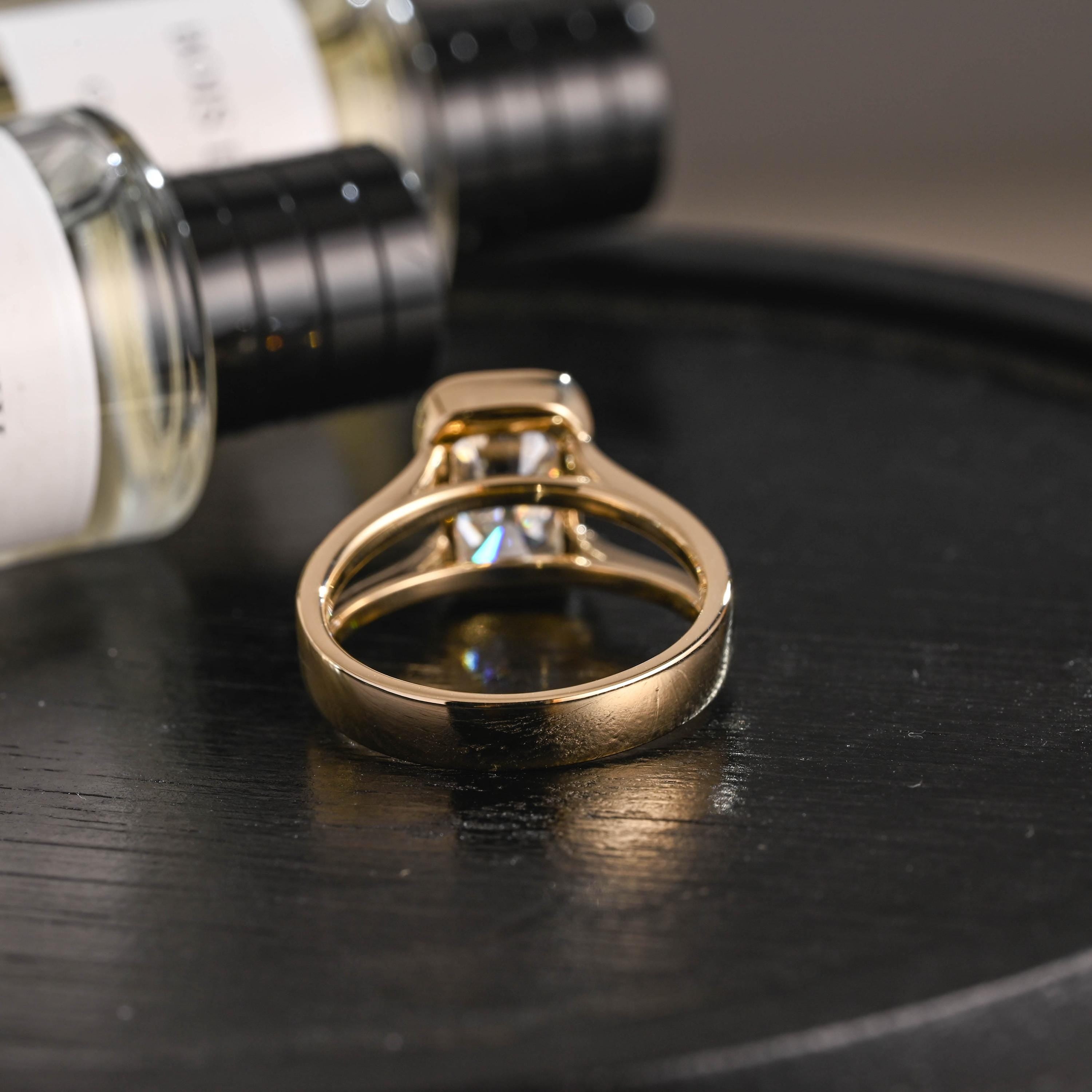 Solid Gold Radiant Moissanite Engagement Ring, Anniversary Gift for Her