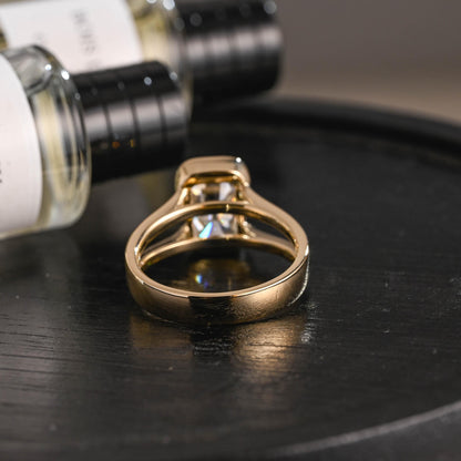 Solid Gold Radiant Moissanite Engagement Ring, Anniversary Gift for Her