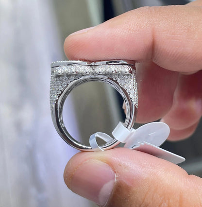 Iced Out Heart Ring , Baguette Moissanite VVS D Color 6.11 CTW 925 Sterling Silver