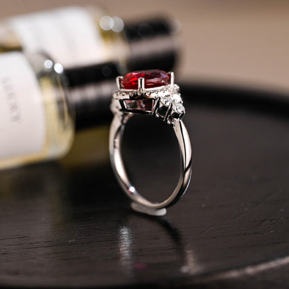 Solid Gold Oval Cut Lab Grown Ruby Engagement Ring, Halo Wedding Ring