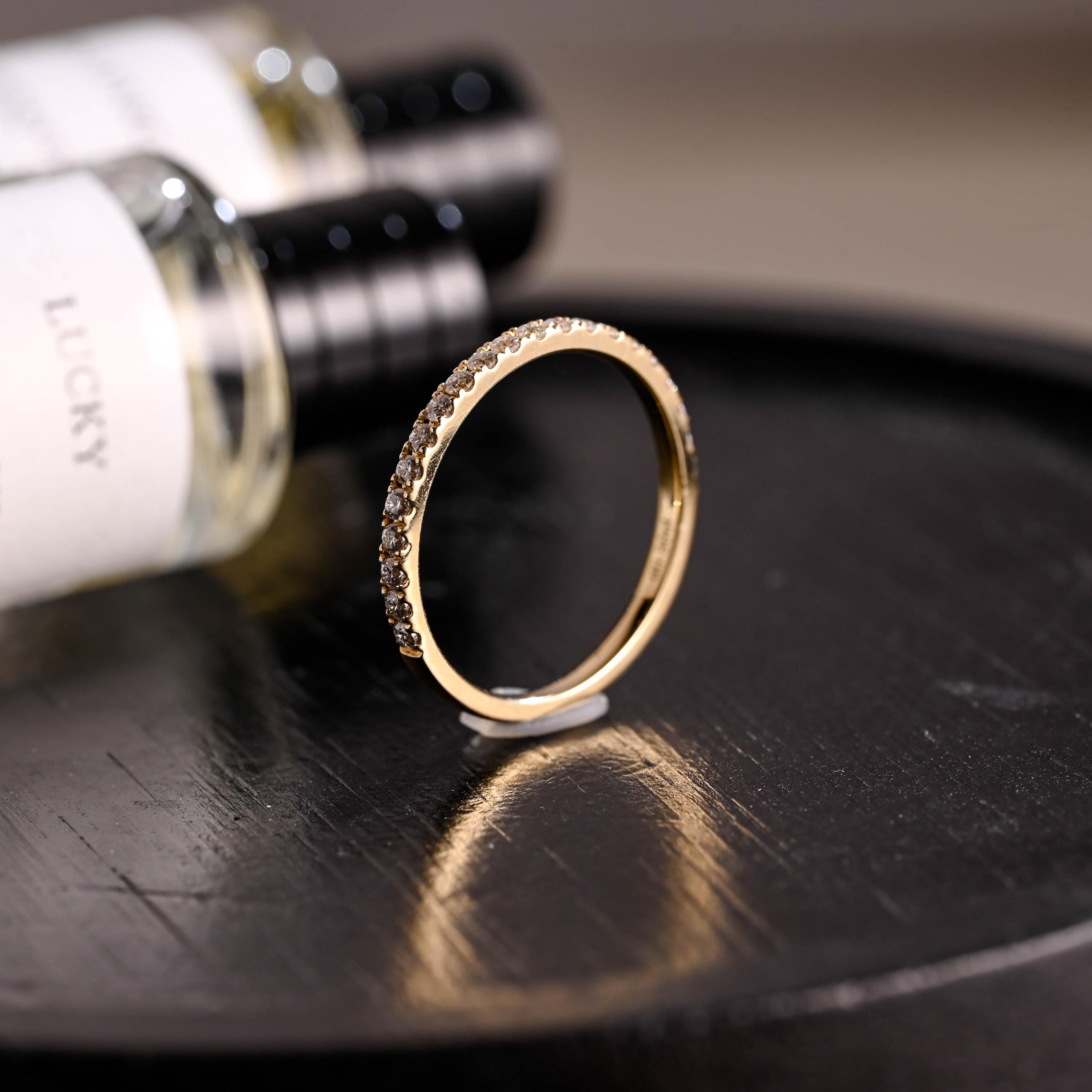 Solid Gold Moissanite Wedding Band, Round Cut Anniversary Ring