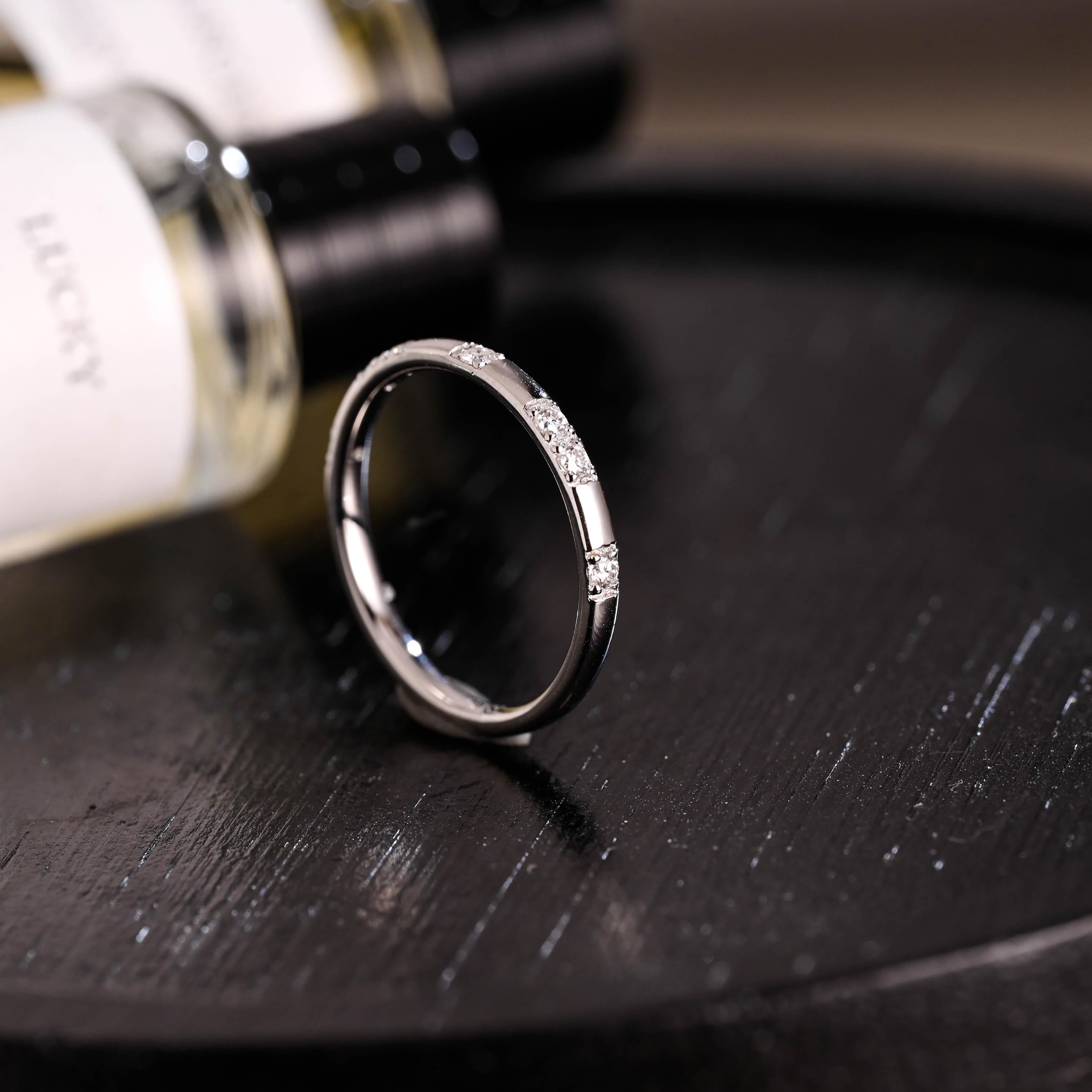 Solid Gold Round Cut Moissanite Wedding Band, Matching Ring