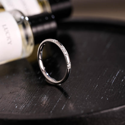 Solid Gold Round Cut Moissanite Wedding Band, Matching Ring