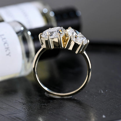 Solid Gold Toi et Moi Heart & Pear Cut Moissanite Engagement Ring, Two Stone Promise Ring