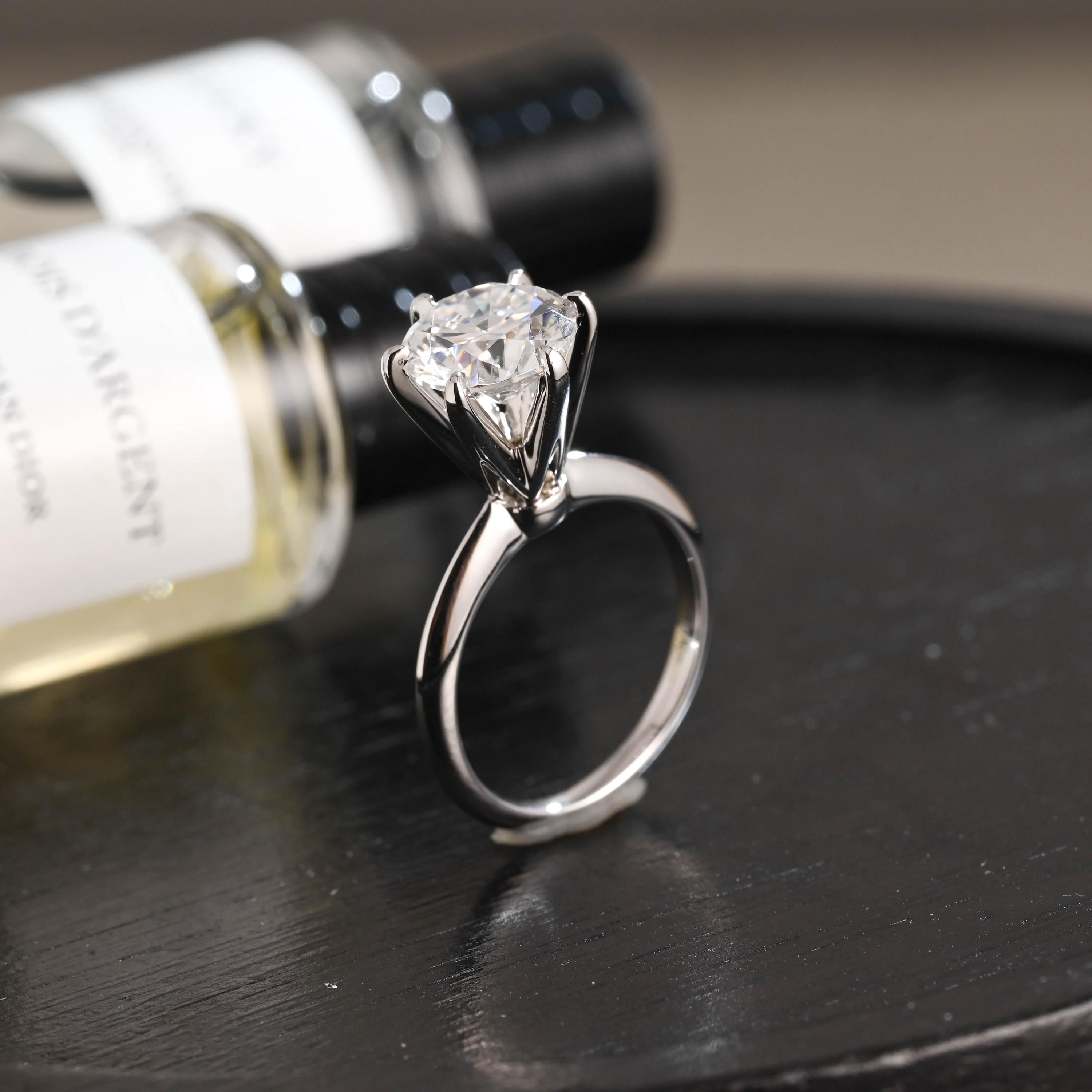 Solid Gold High Setting Round Moissanite Engagement Ring, Anniversary Gift Birthday Gift for Wife