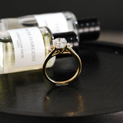 Solid Gold Oval Cut Moissanite Engagement Ring, Anniversary Gift Birthday Gift for Women Wife