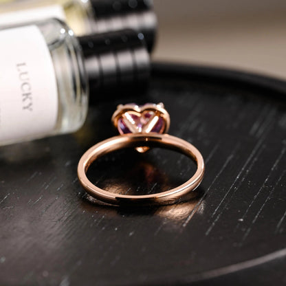 Heart Cut Pink Moissanite Engagement Ring, Unique Halo Heart Cut Wedding Ring