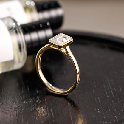 Solid Gold Emerald Cut Moissanite Engagement Ring, Proposal Ring, Promise Ring, Wedding Ring, Anniversary Gift Birthday Gift for Women Wife