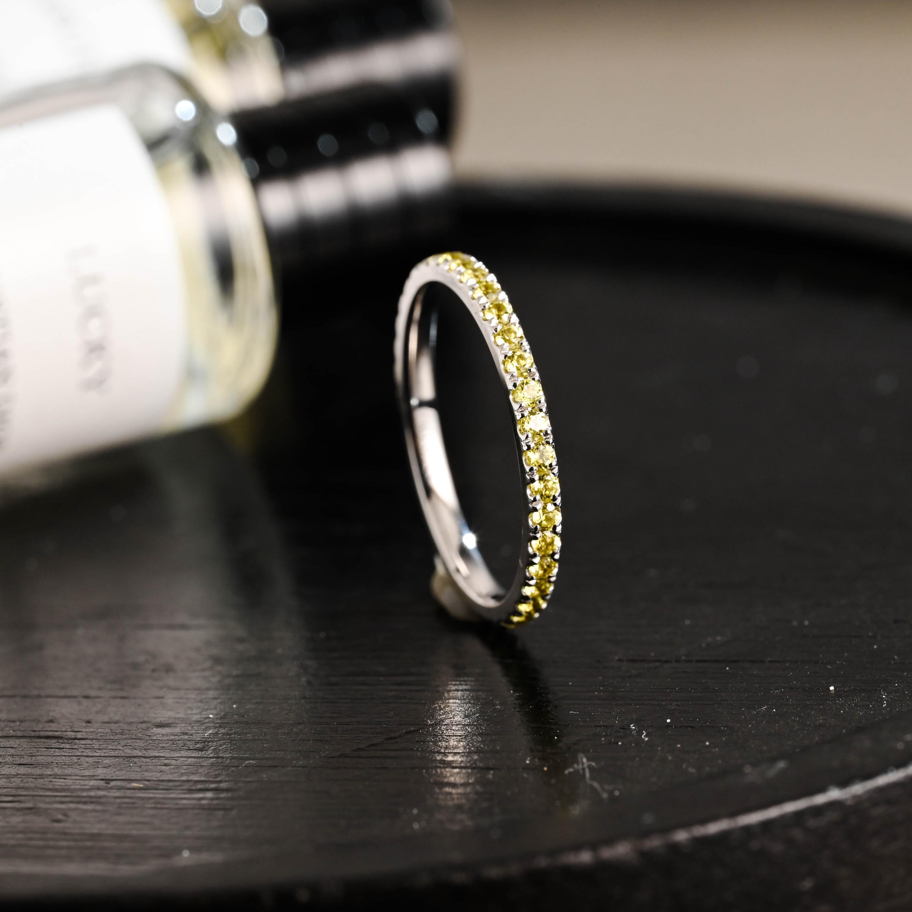 Solid Gold Yellow Sapphire Wedding Band, Matching Ring