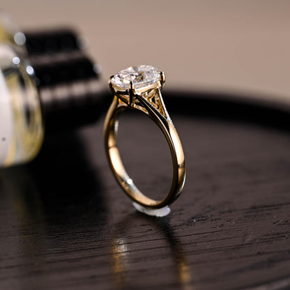 Solid Gold Solitaire Oval Cut Moissanite Engagement Ring, Anniversary Ring for Women