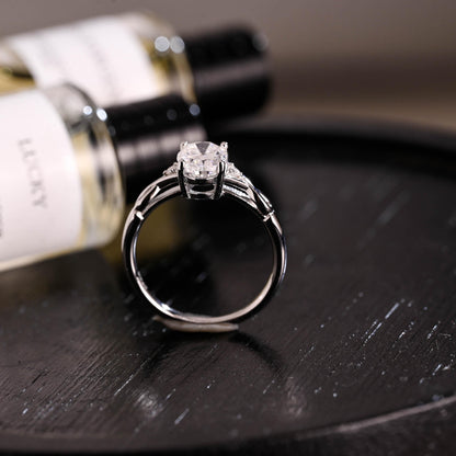 Solid Gold Oval Cut Moissanite Engagement Ring, Anniversary Gift for Women
